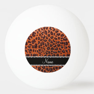 Custom name orange glitter leopard print ping pong ball