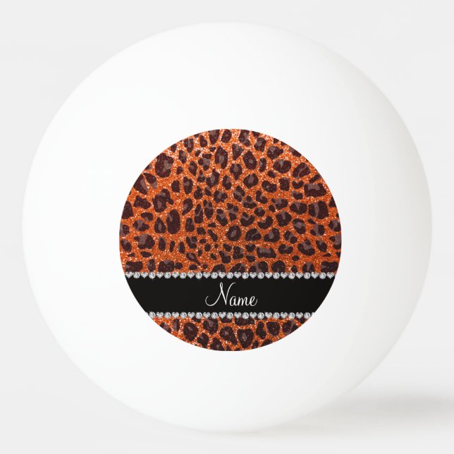 Custom name orange glitter leopard print ping pong ball (Front)