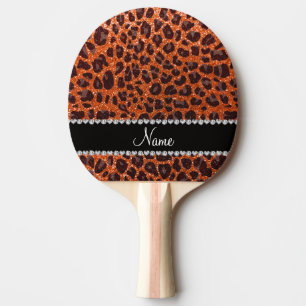 Custom name orange glitter leopard print ping pong paddle