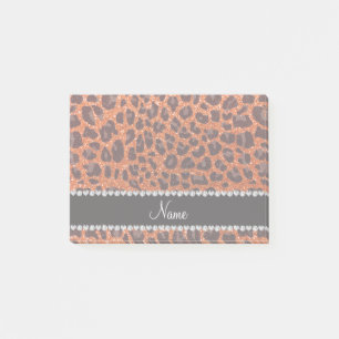 Custom name orange glitter leopard print post-it notes