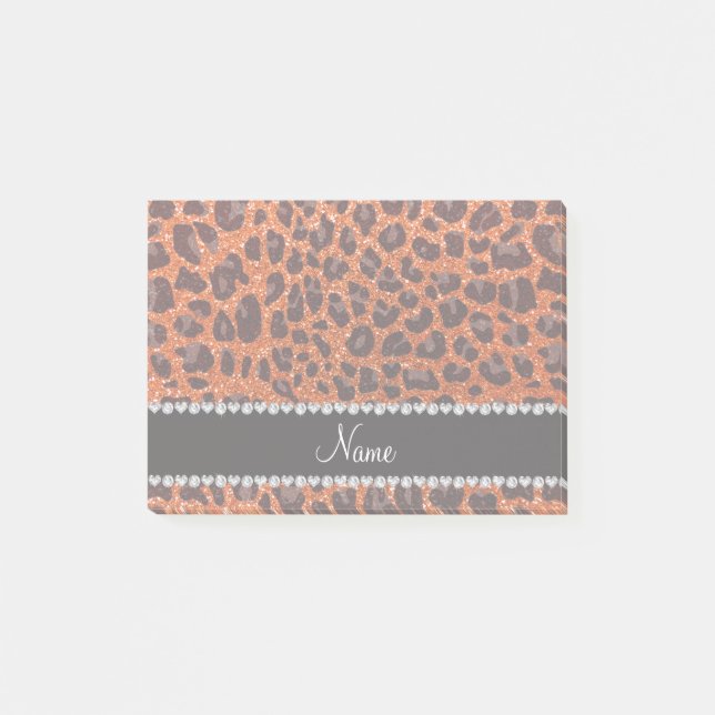 Custom name orange glitter leopard print post-it notes (Front)