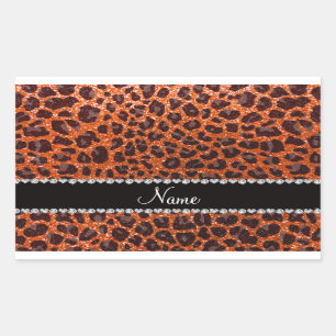 Custom name orange glitter leopard print rectangular sticker