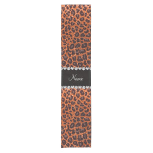 Custom name orange glitter leopard print short table runner