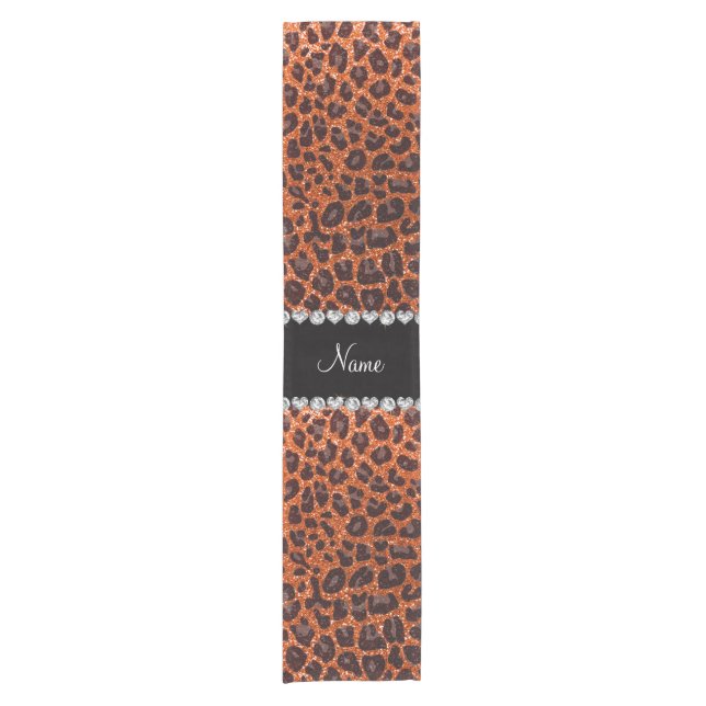 Custom name orange glitter leopard print short table runner (Front)