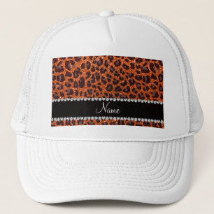 Custom name orange glitter leopard print trucker hat