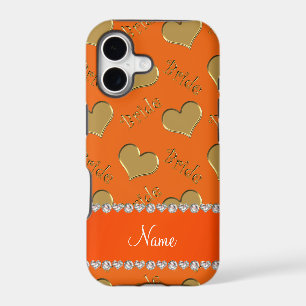 Custom name orange gold bride hearts