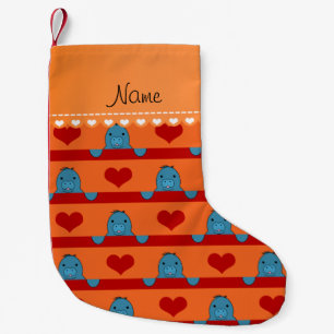 Custom name orange manatees red hearts stripes small christmas stocking