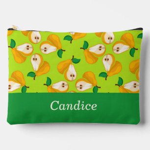 Custom name orange pears on green accessory pouch