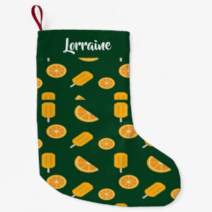 Custom name orange slices and ice cream green small christmas stocking