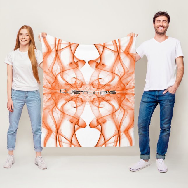 Custom Name Orange Smoke Symmetrical White Fleece Blanket (In Situ)
