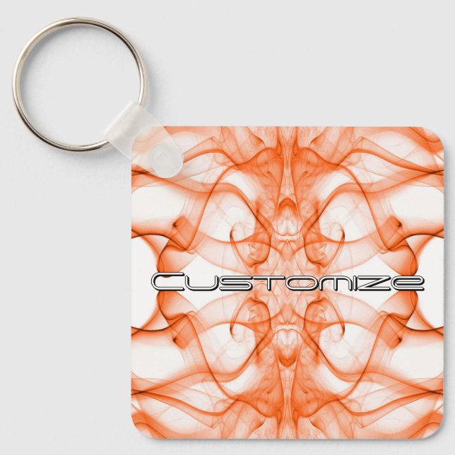 Custom Name Orange Smoke Symmetrical White Key Ring (Front)