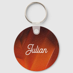 Custom name orange textured pattern key ring