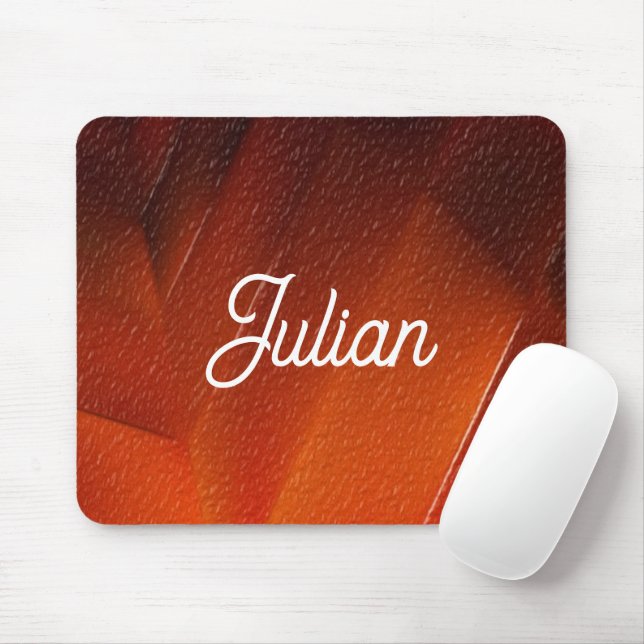 Custom name orange textured pattern mouse mat (With Mouse)