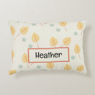 Custom name orange tropical leaves cream decorative cushion