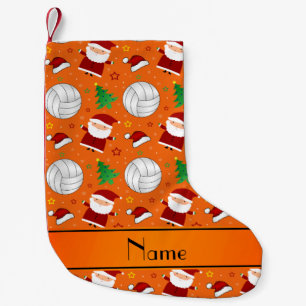 Custom name orange volleyball christmas pattern small christmas stocking