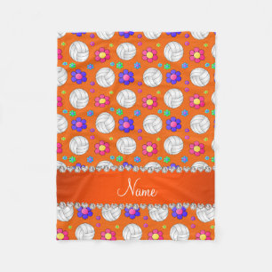 Custom name orange volleyball rainbow flowers fleece blanket
