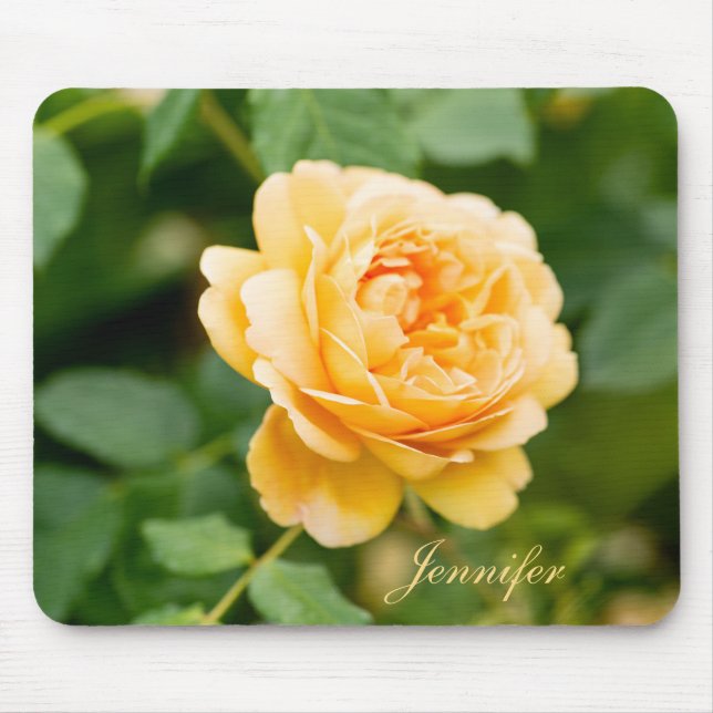 Custom Name Orange Yellow Rose Mouse Mat (Front)