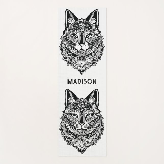 Custom Name Ornamental Cat Yoga Mat (Front)
