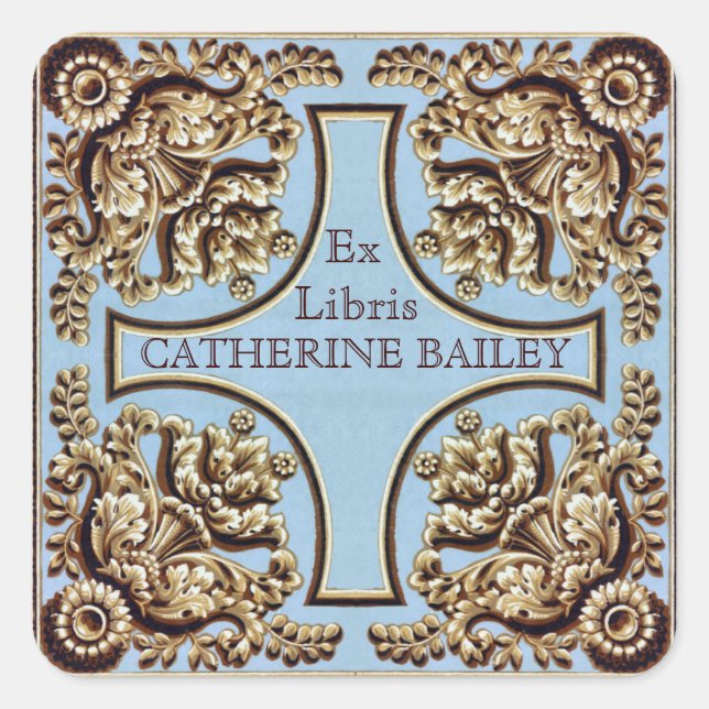 Custom Name Ornate Victorian Ex Libris Stickers (Front)