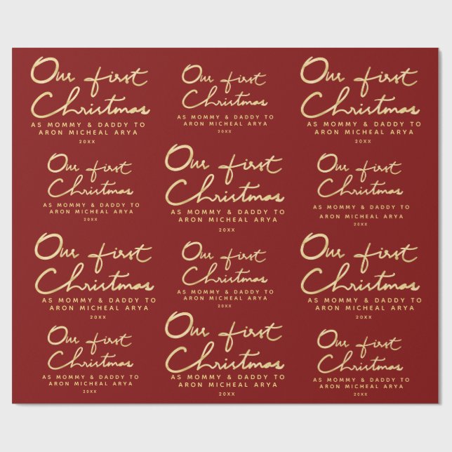 Custom Name |Our First Christmas as Mummy & Daddy Wrapping Paper (Flat)