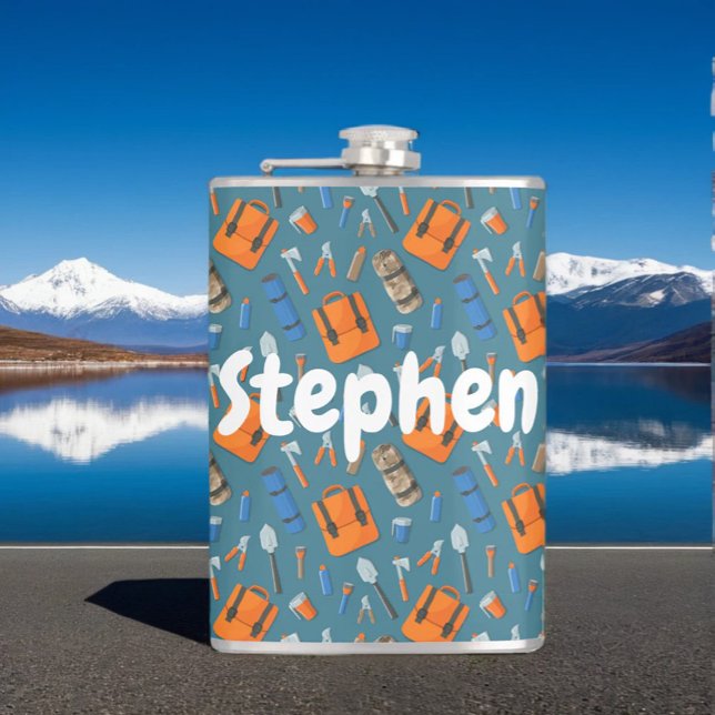 Custom Name Outdoor Gear Pattern Vinyl Hip Flask (Creator Uploaded)