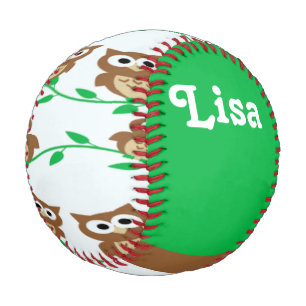 Custom name owls patterned baseball