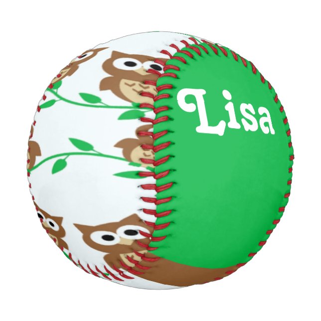 Custom name owls patterned baseball (Angled)
