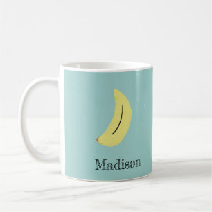 Custom name painted banana on blue coffee mug