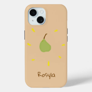 Custom name painted pear on brown iPhone 15 case