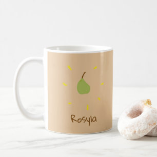Custom name painted pear on brown coffee mug