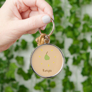 Custom name painted pear on brown key ring