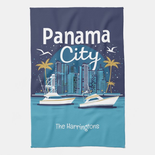 Custom Name Panama City Tea Towel (Vertical)