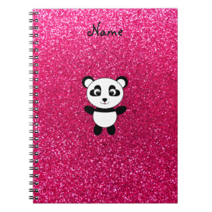 Custom name panda pink glitter notebook