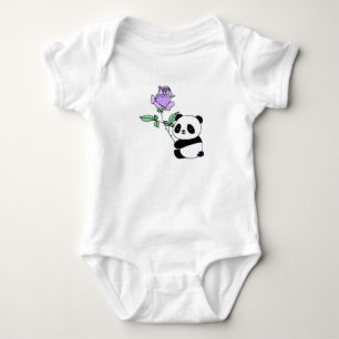 Custom Name Panda with Purple Rose Baby Bodysuit