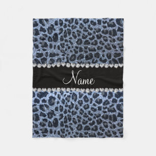 Custom name pastel blue glitter leopard print fleece blanket