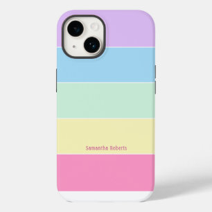 Custom Name Pastel Colors Horizontal Stripes  iPhone 14 Case