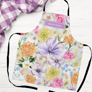 Custom Name Pastel Floral Kitchen Cooking Gift Apron