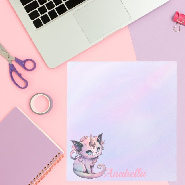 Custom Name Pastel Goth Cat Unicorn  Notepad (Creator Uploaded)