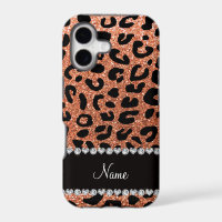 Custom name pastel orange glitter cheetah print