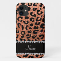Custom name pastel orange glitter cheetah print