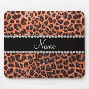 Custom name pastel orange glitter leopard print mouse mat