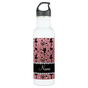 Custom name pastel pink glitter ballerinas 710 ml water bottle