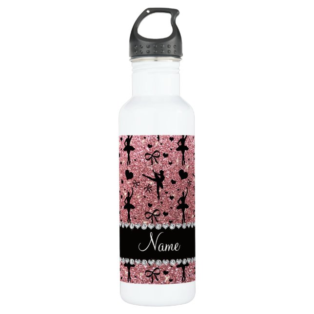 Custom name pastel pink glitter ballerinas 710 ml water bottle (Front)