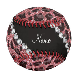 Custom name pastel pink glitter leopard print baseball