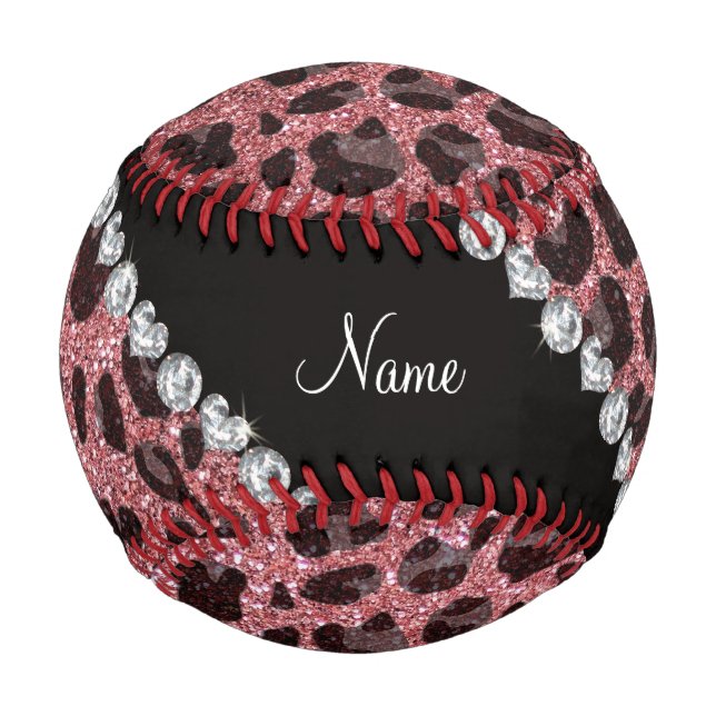 Custom name pastel pink glitter leopard print baseball (Front)