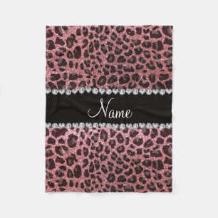 Custom name pastel pink glitter leopard print fleece blanket