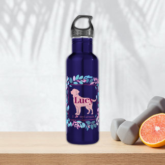 Custom Name Pastel pink Labrador Water Bottle 