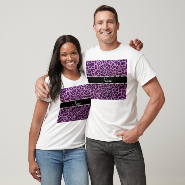 Custom name pastel purple glitter leopard print T-Shirt (Unisex)