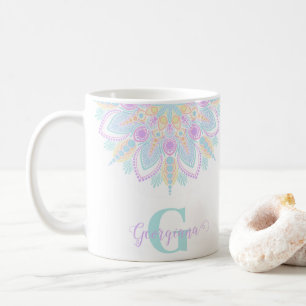 Custom Name Pastel Rainbow Floral Sundae Mandala Coffee Mug