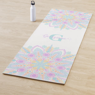 Custom Name Pastel Rainbow Floral Sundae Mandala Yoga Mat